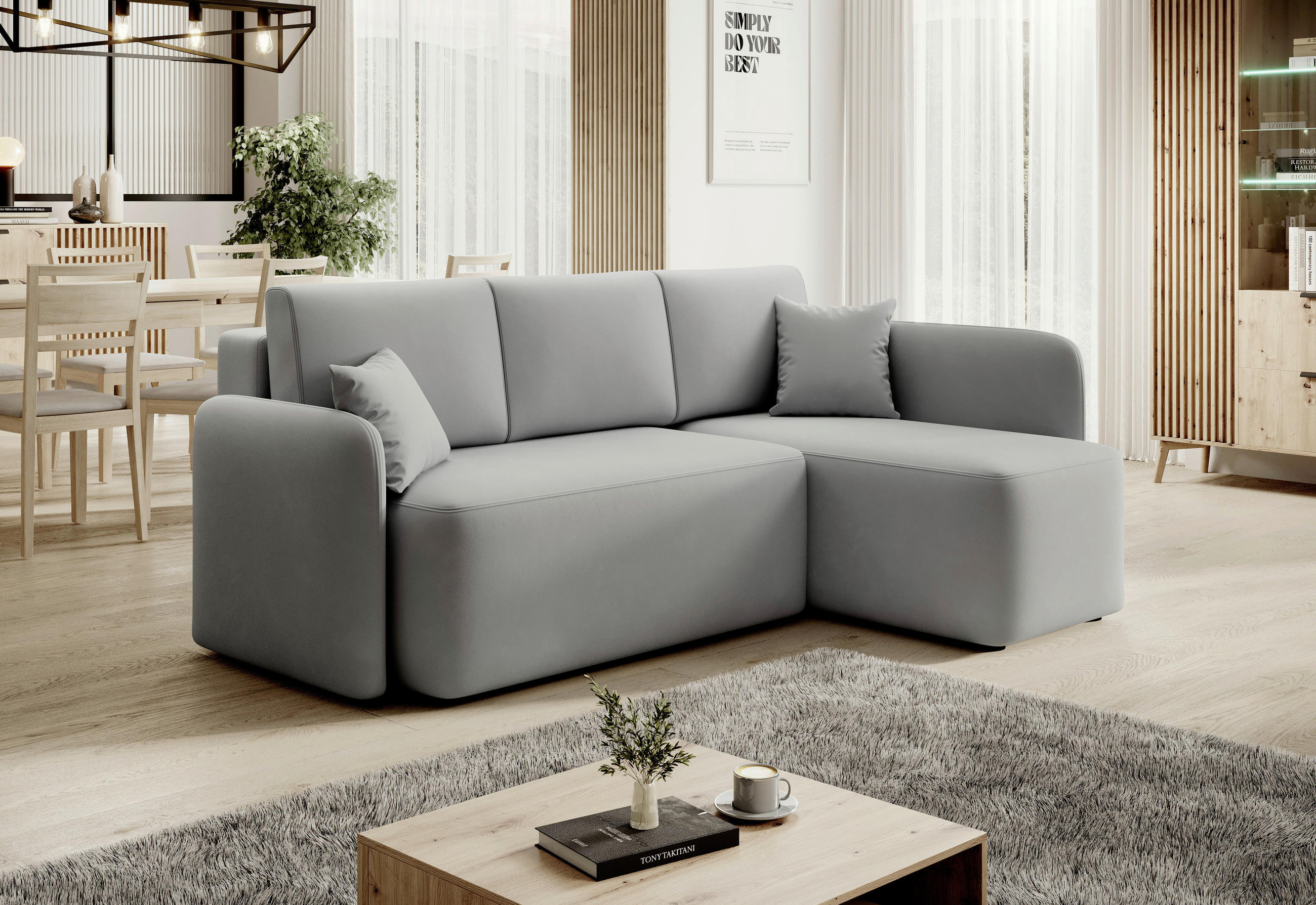 ECKSOFA  in Plüsch Hellgrau  206/150 cm  - Hellgrau/Schwarz, Design, Kunststoff/Textil (206/150cm) - MID.YOU