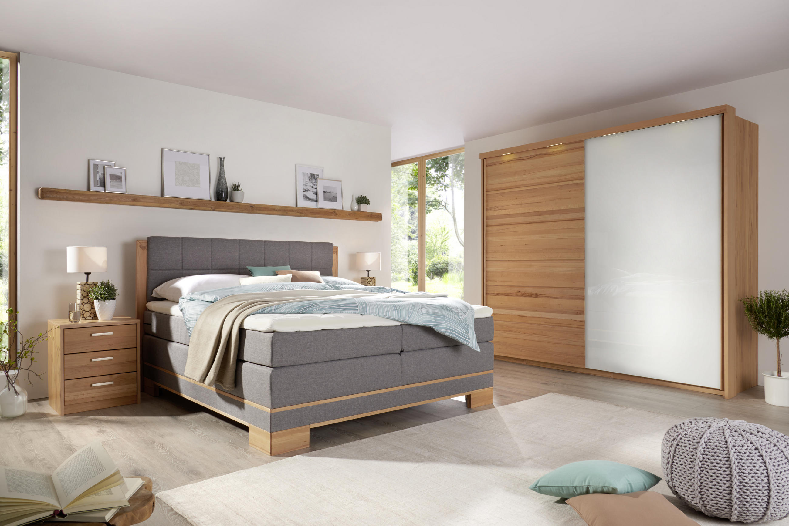 BOXSPRINGBETT 200/200 cm  in Grau, Buchefarben  - Buchefarben/Grau, Natur, Holz/Textil (200/200cm) - Linea Natura