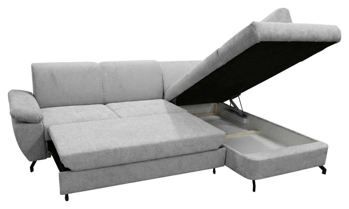 ECKSOFA CORA in Chenille Hellgrau  261/198 cm  - Hellgrau/Schwarz, Design, Textil/Metall (261/198cm) - MID.YOU