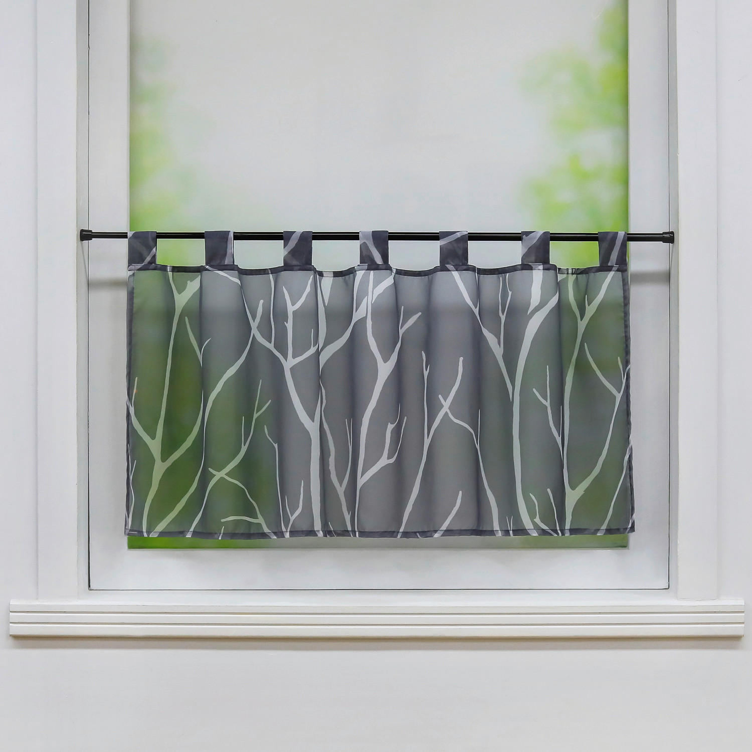 SCHEIBENGARDINE   90/60 cm   - Weiß/Grau, Basics, Textil (90/60cm)