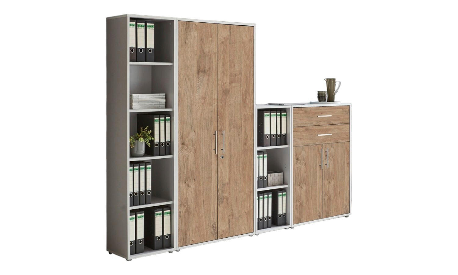 Mid.you Aktenschrank Office Edition - SW Set 22 Grau, Eiche 257x185.6x33 cm