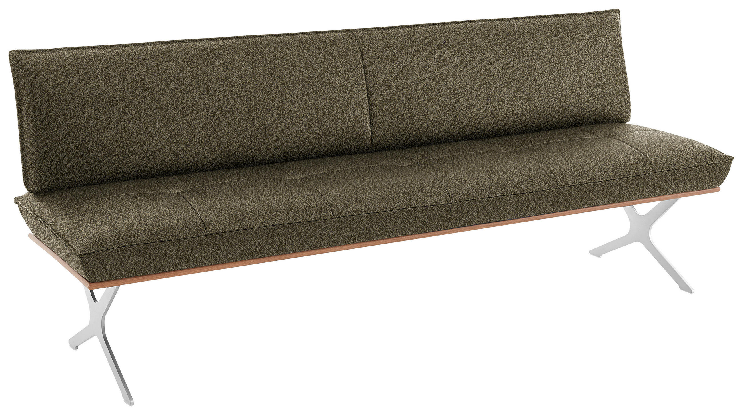SITZBANK in Holz, Textil Nussbaumfarben, Nickelfarben, Olivgrün  - Edelstahlfarben/Nussbaumfarben, Design, Holz/Textil (214/88/66cm) - Koinor