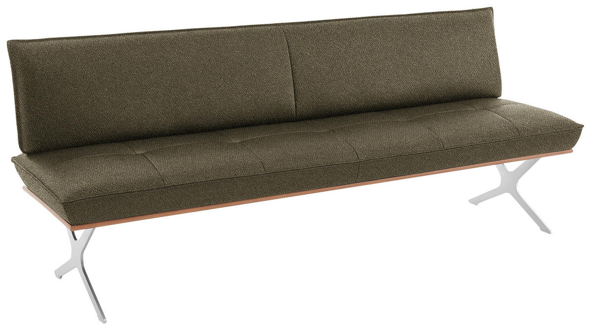 SITZBANK in Holz, Textil Nussbaumfarben, Nickelfarben, Olivgrün  - Edelstahlfarben/Nussbaumfarben, Design, Holz/Textil (214/88/66cm) - Koinor