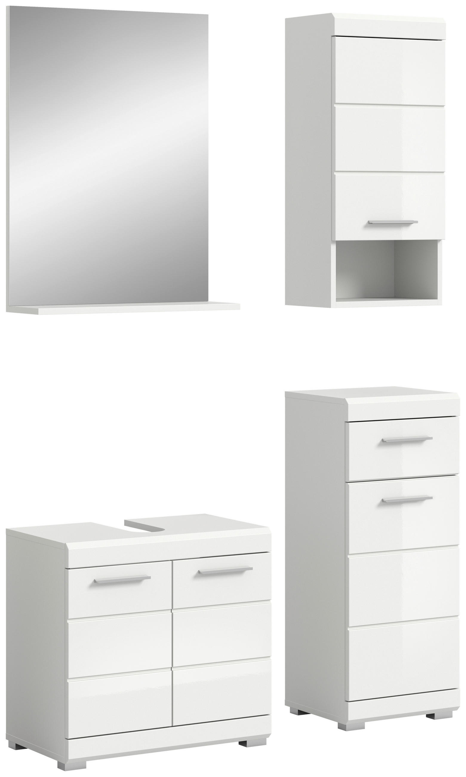 BADEZIMMER 4-teilig  in 97 cm  - Weiß Hochglanz/Silberfarben, MODERN, Glas/Holzwerkstoff (97cm) - MID.YOU