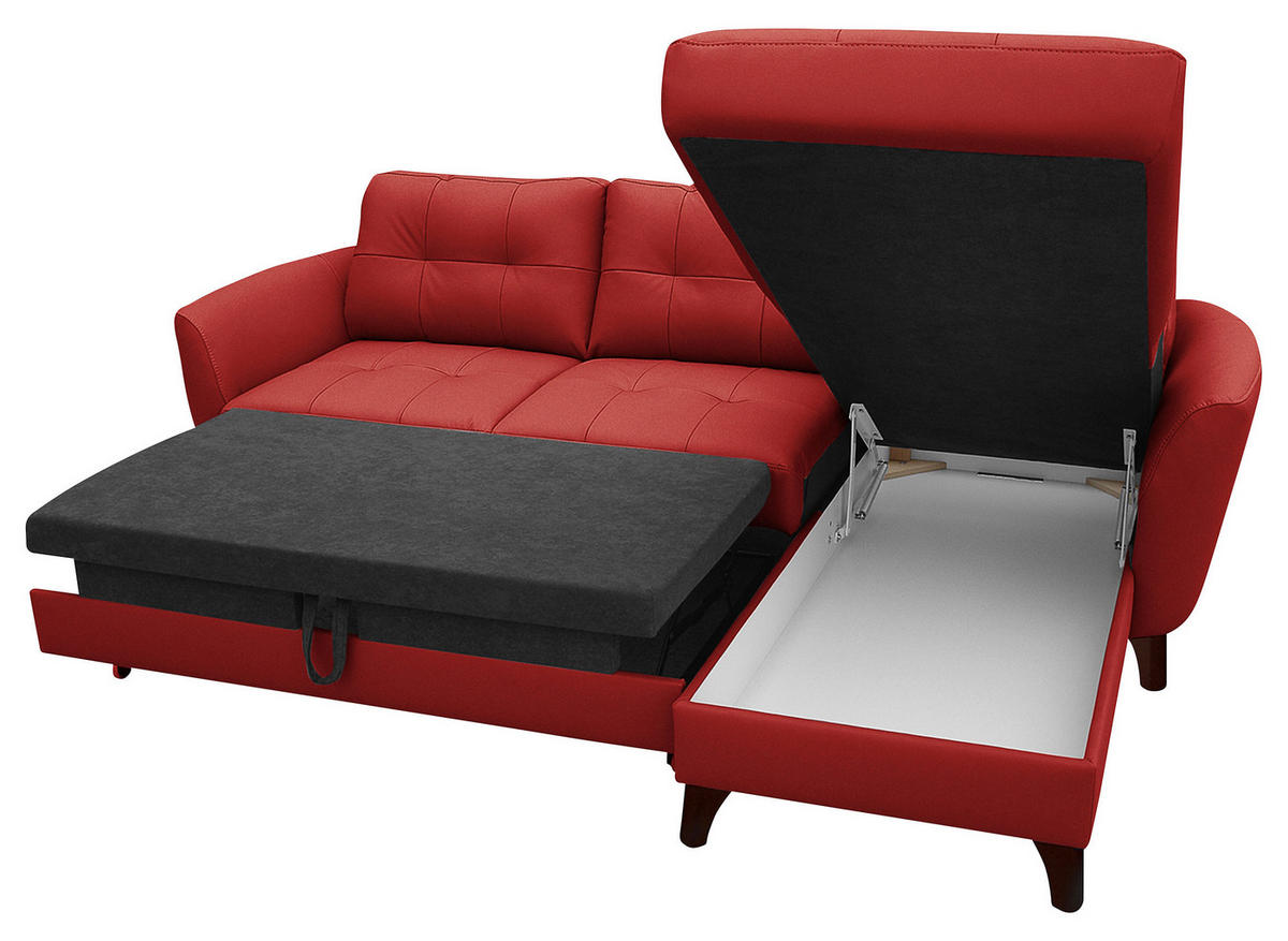 ECKSOFA in Lederlook Echtleder Rot  - Buchefarben/Rot, Design, Leder/Holz (238/168cm) - Livetastic