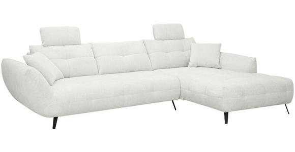 ECKSOFA Elfenbein Chenille Armlehnenkissen, Rücken echt, Sitztiefenverstellung  - Elfenbein/Schwarz, KONVENTIONELL, Textil/Metall (313/215cm) - Hom`in