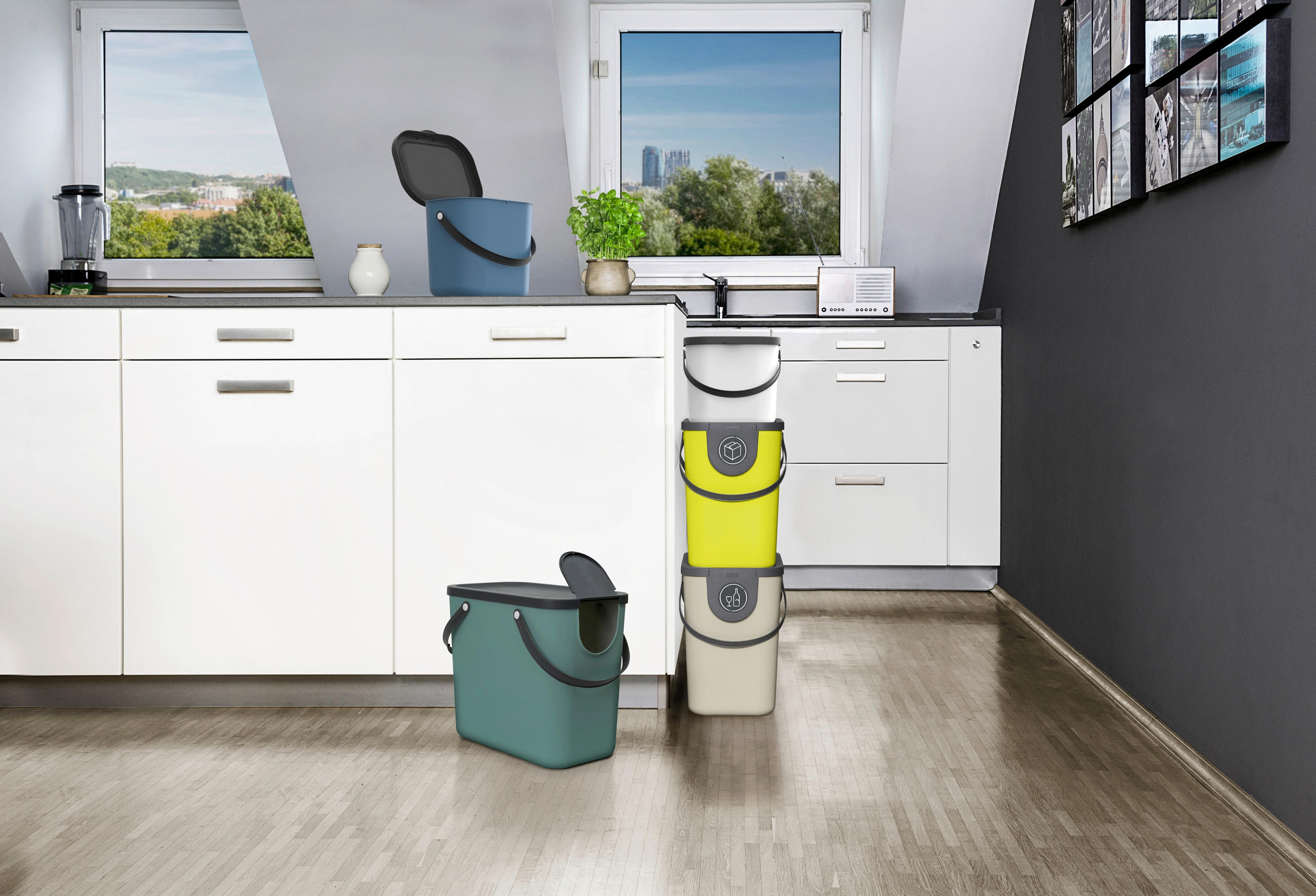 KOŠ NA ODPADKY 6 l - zelená, Basics, plast (23,5/20/20,8cm) - Rotho