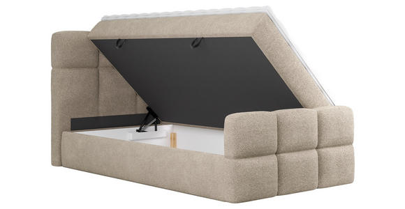 BOXBETT 120/200 cm,  in Taupe, gepolstertes Kopfteil, Bettkasten, Topper, H3 = fest  - Taupe/Schwarz, Design, Holzwerkstoff/Kunststoff (120/200cm) - Xora