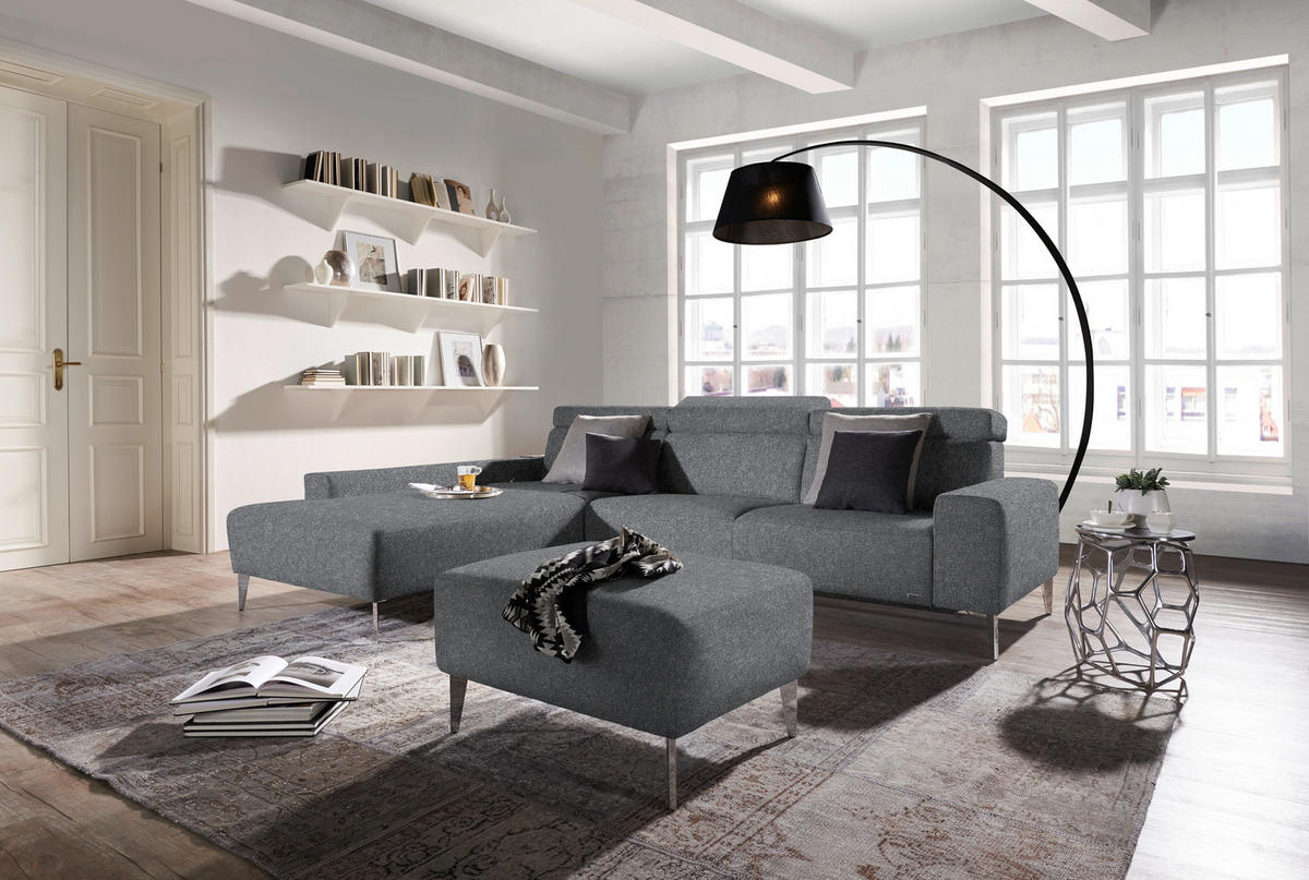 ECKSOFA  in Mikrovelours Grau  205/288 cm  - Alufarben/Naturfarben, Design, Textil (205/288cm) - Sedda