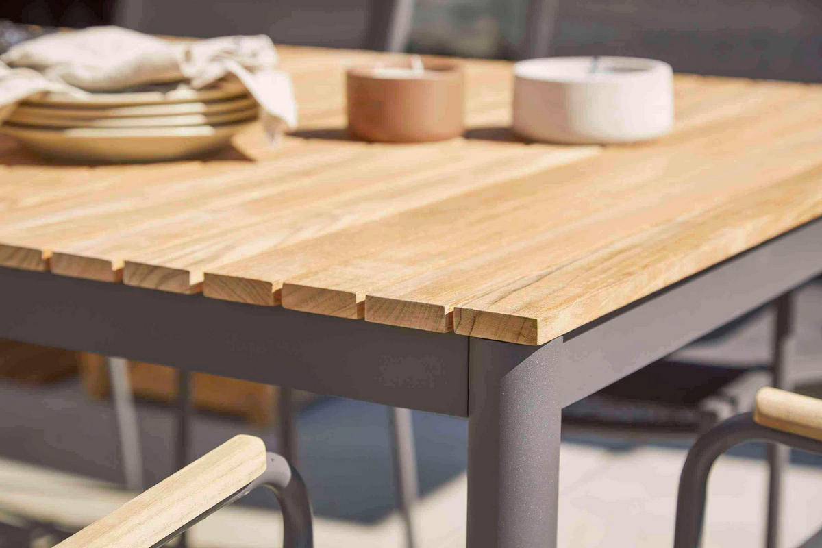 GARTENTISCH 167,5/100/74 cm Holz Anthrazit, Teakfarben rechteckig  - Anthrazit/Teakfarben, Konventionell, Holz/Metall (167,5/100/74cm) - Gardenson