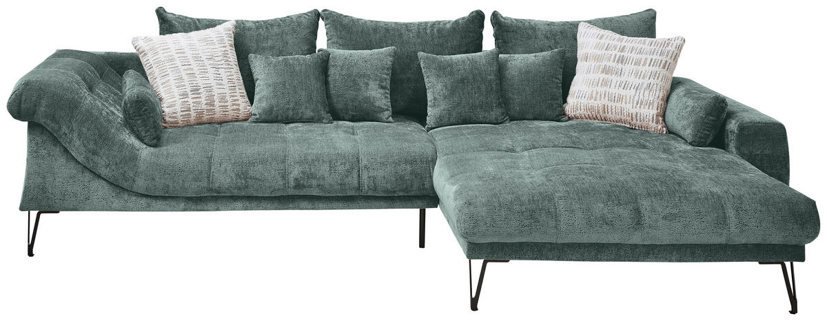 ECKSOFA GARDA Türkis Chenille Zierkissen, Rückenkissen, Nierenkissen, Rücken echt  - Türkis/Schwarz, KONVENTIONELL, Textil/Metall (310/192cm) - Livetastic