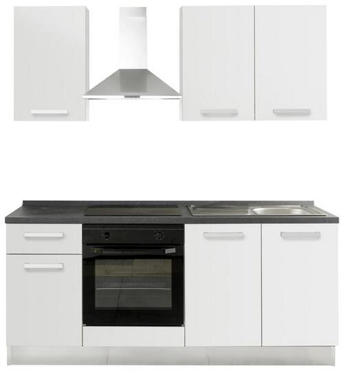 KÜCHENBLOCK 195 cm   in Weiß  - Dunkelgrau/Alufarben, Basics, Holzwerkstoff/Kunststoff (195cm) - MID.YOU