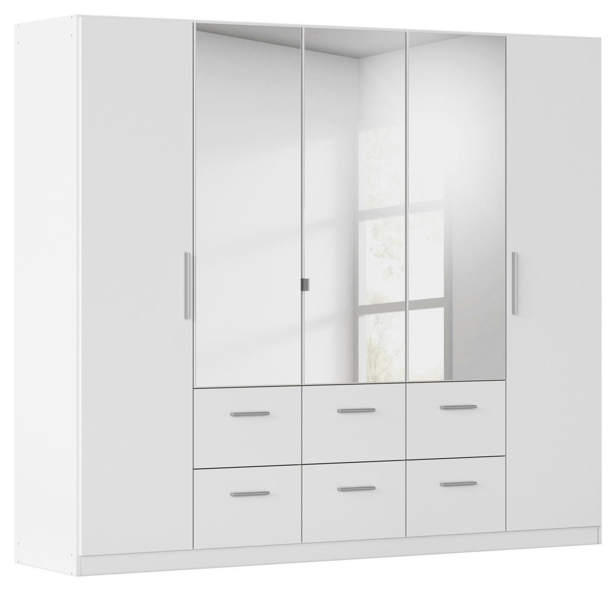 DREHTÜRENSCHRANK 226/197/54 cm,  in Weiß, 5-türig  - Alufarben/Weiß, KONVENTIONELL, Glas/Holzwerkstoff (226/197/54cm) - home24