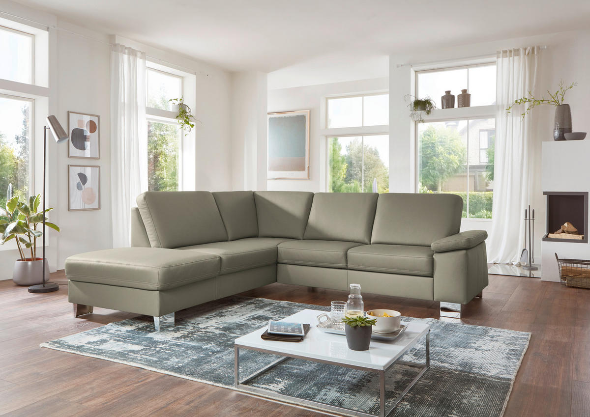 ECKSOFA  in Echtleder Grau  235/248 cm  - Alufarben/Grau, Design, Leder/Metall (235/248cm) - Beldomo Premium