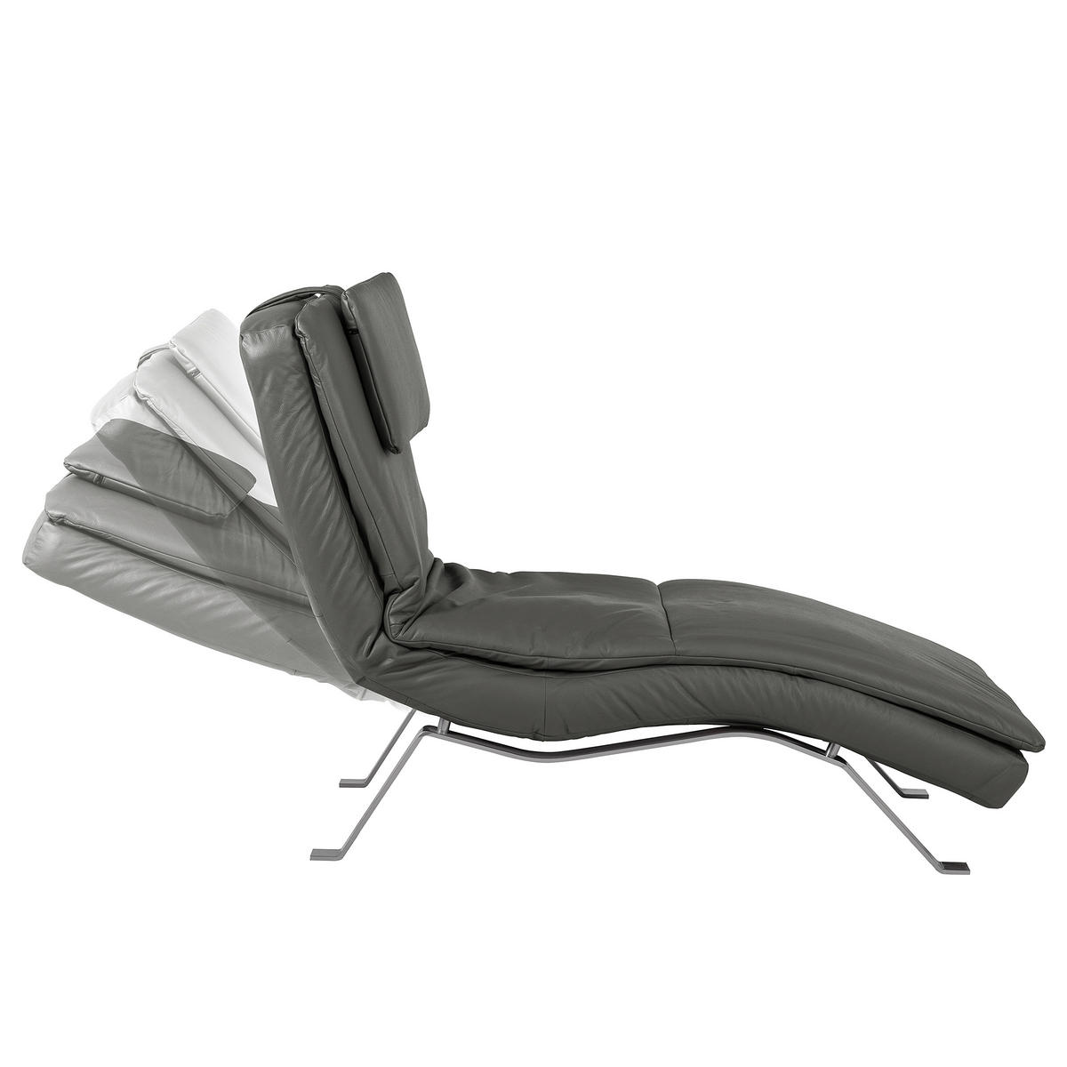 RELAXLIEGE in Echtleder Anthrazit  - Anthrazit/Silberfarben, Design, Leder/Metall (65/95/171cm) - Celina Home