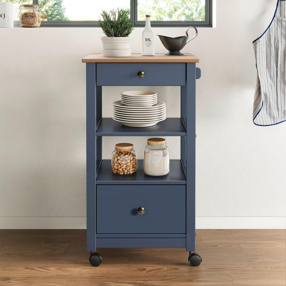 SERVIERWAGEN Kiefer massiv Braun, Grau  - Dunkelgrau/Zinkfarben, MODERN, Holz/Kunststoff (50/90,6/40cm) - Livetastic