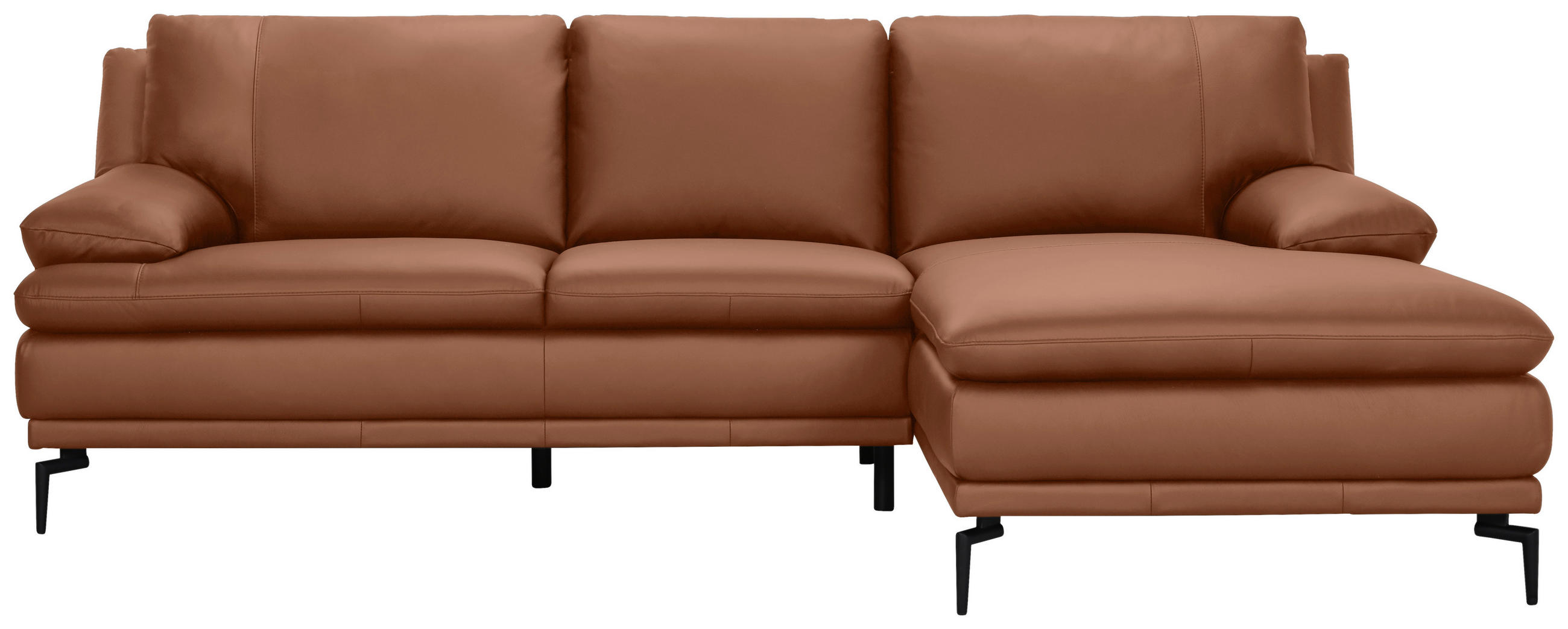 ECKSOFA Cognac Echtleder  - Cognac/Schwarz, Design, Leder (248/158cm) - MID.YOU