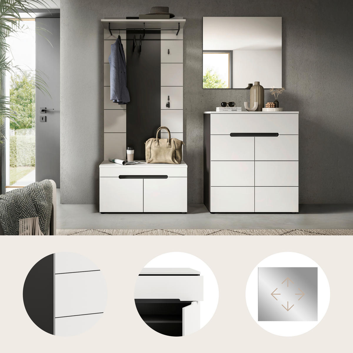 GARDEROBE 4-teilig  in 175/190/37 cm  - Weiß/Grau, Design, Holzwerkstoff (175/190/37cm) - Livetastic