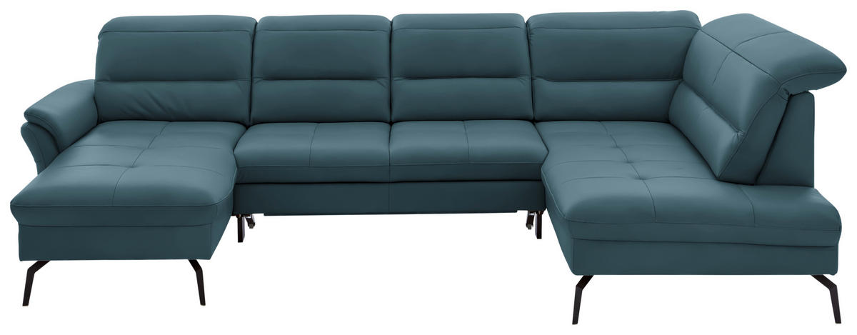 WOHNLANDSCHAFT in Echtleder Blau  - Blau/Schwarz, Design, Leder/Metall (181/336/206cm) - Beldomo Speed