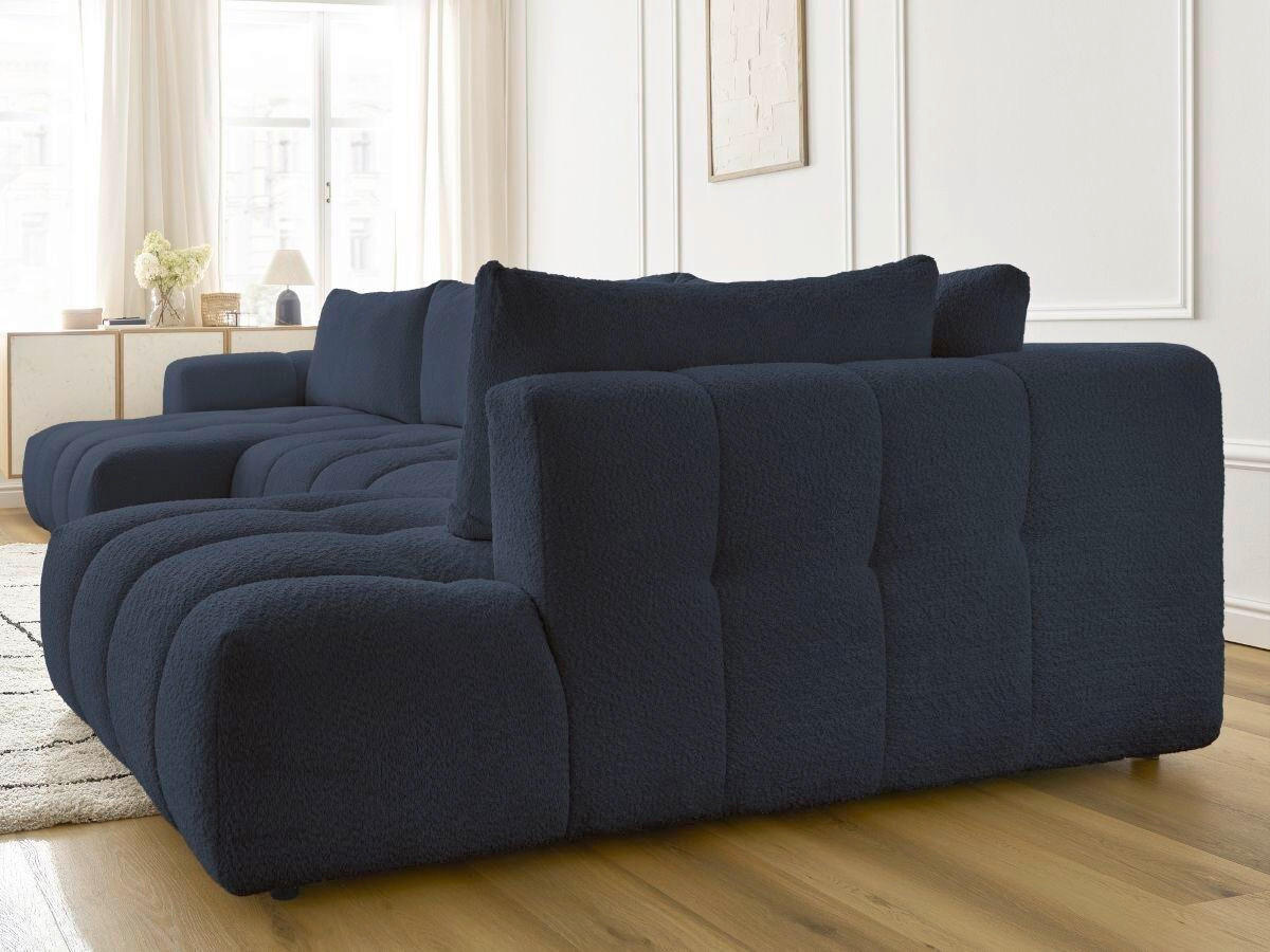 WOHNLANDSCHAFT  FUJI  Dunkelblau Bouclé  - Schwarz/Dunkelblau, MODERN, Kunststoff/Textil (160/377/204cm)