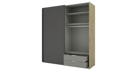 SCHWEBETÜRENSCHRANK  in Anthrazit, Eiche Artisan  - Anthrazit/Eiche Artisan, KONVENTIONELL, Holzwerkstoff/Metall (200/223/69cm) - Novel