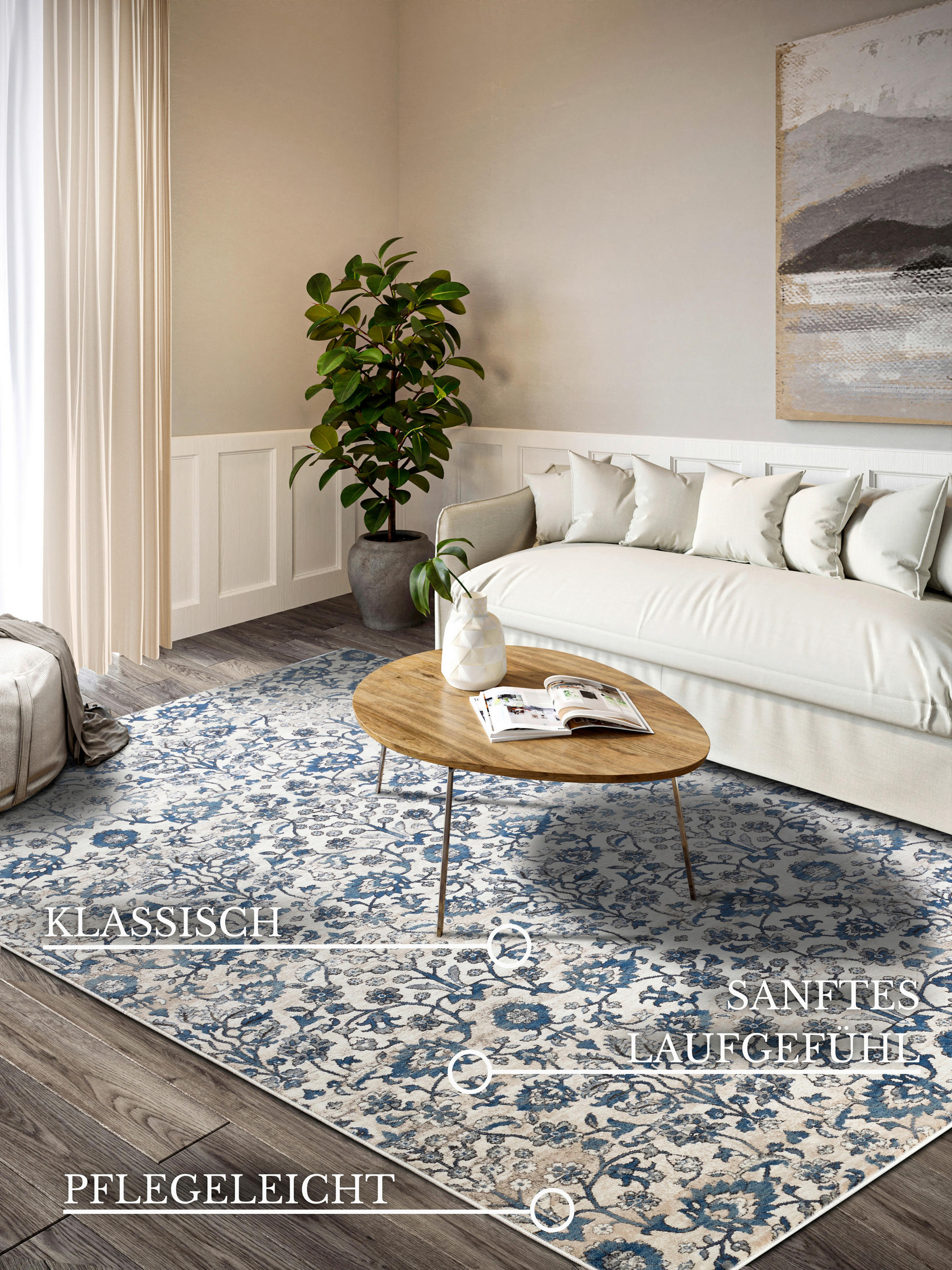 FLACHWEBETEPPICH 120/170 cm Kollektion 1869 Blau, Creme  - Blau/Creme, Design, Kunststoff/Textil (120/170cm) - Villeroy & Boch