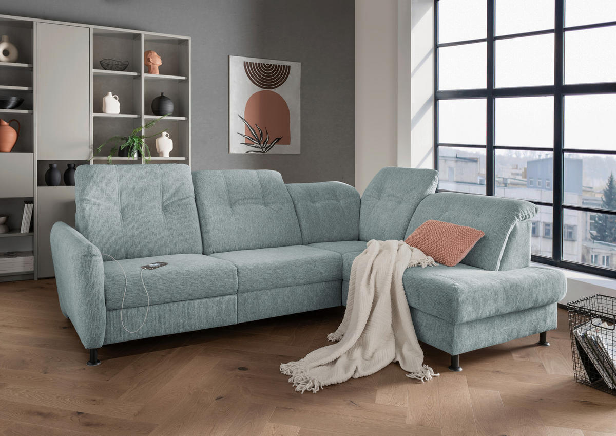 ECKSOFA in Chenille Blau  - Blau/Schwarz, Modern, Textil/Metall (270/198cm) - Livetastic