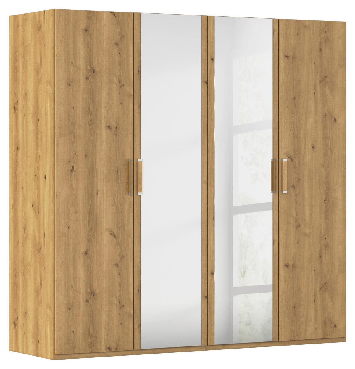 DREHTÜRENSCHRANK 201/197/60 cm 4-türig Eichefarben  - Eichefarben/Silberfarben, Design, Glas/Holzwerkstoff (201/197/60cm) - Novel