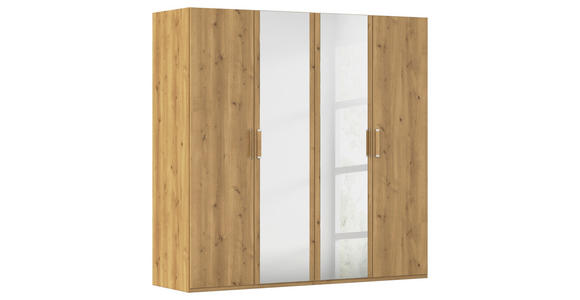 DREHTÜRENSCHRANK 201/197/60 cm 4-türig Eichefarben  - Eichefarben/Silberfarben, Design, Glas/Holzwerkstoff (201/197/60cm) - Novel