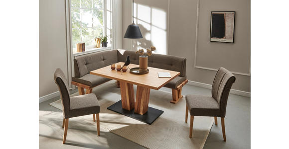 ECKBANK 205/155 cm Jacquard, Flachgewebe Braun Balkeneiche massiv - Eichefarben/Braun, Natur, Holz/Textil (205/155cm) - Moderano