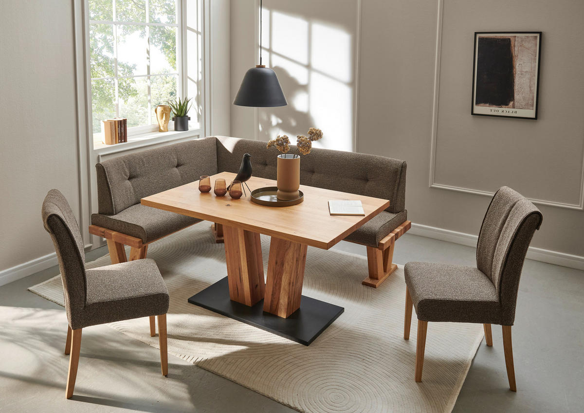 ECKBANK 205/155 cm Jacquard, Flachgewebe Braun Balkeneiche massiv   - Eichefarben/Braun, Natur, Holz/Textil (205/155cm) - Moderano