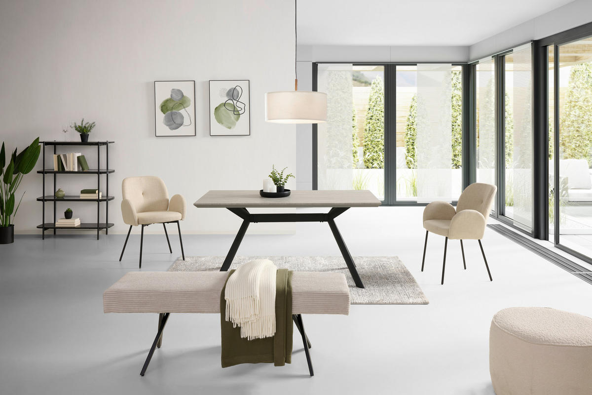 SITZBANK Metall, Textil Beige  - Beige/Schwarz, Konventionell, Textil/Metall (140/49/47cm) - MID.YOU