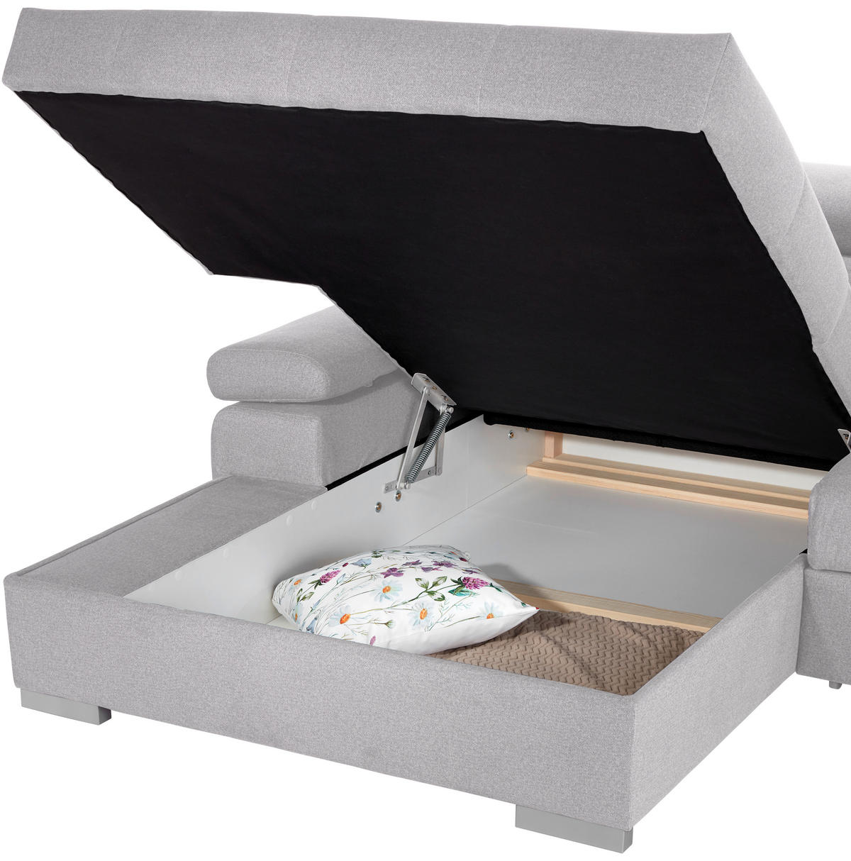 ECKSOFA in Velours Silberfarben  - Silberfarben, Design, Holz/Textil (183/292cm) - Livetastic