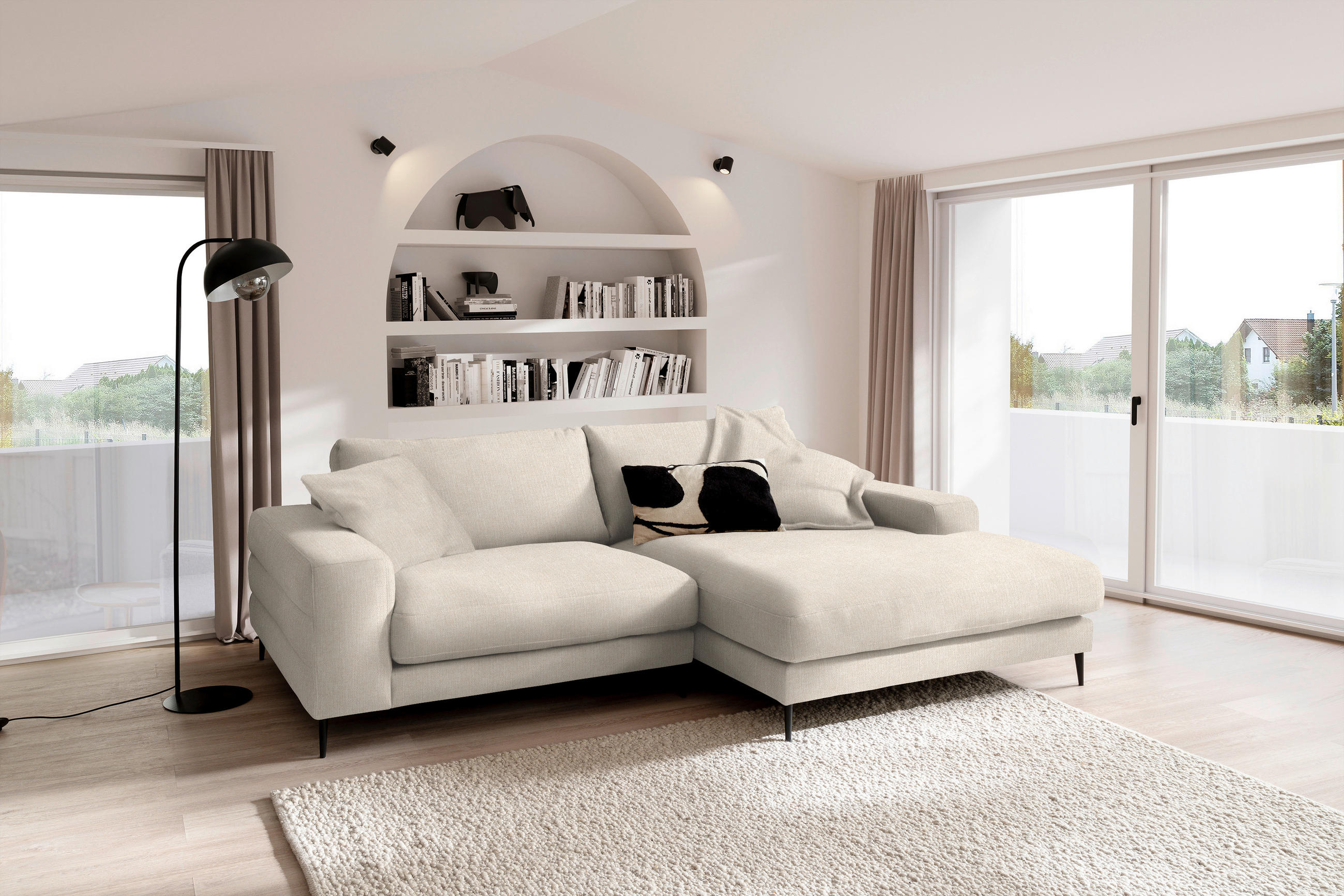 ECKSOFA in Flachgewebe Beige  - Beige/Schwarz, Design, Textil/Metall (253/177cm) - Dieter Knoll