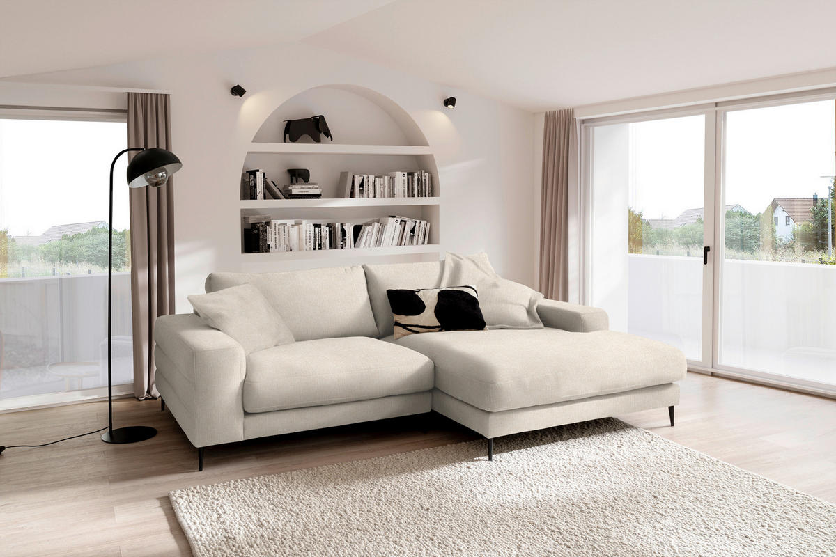 ECKSOFA in Flachgewebe Beige  253/177 cm  - Beige/Schwarz, Design, Textil/Metall (253/177cm) - Dieter Knoll