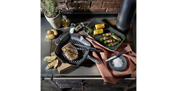 GRILLPFANNE Beef & More Emaille  - Schwarz, KONVENTIONELL, Metall (26/26cm) - Homeware Profession.