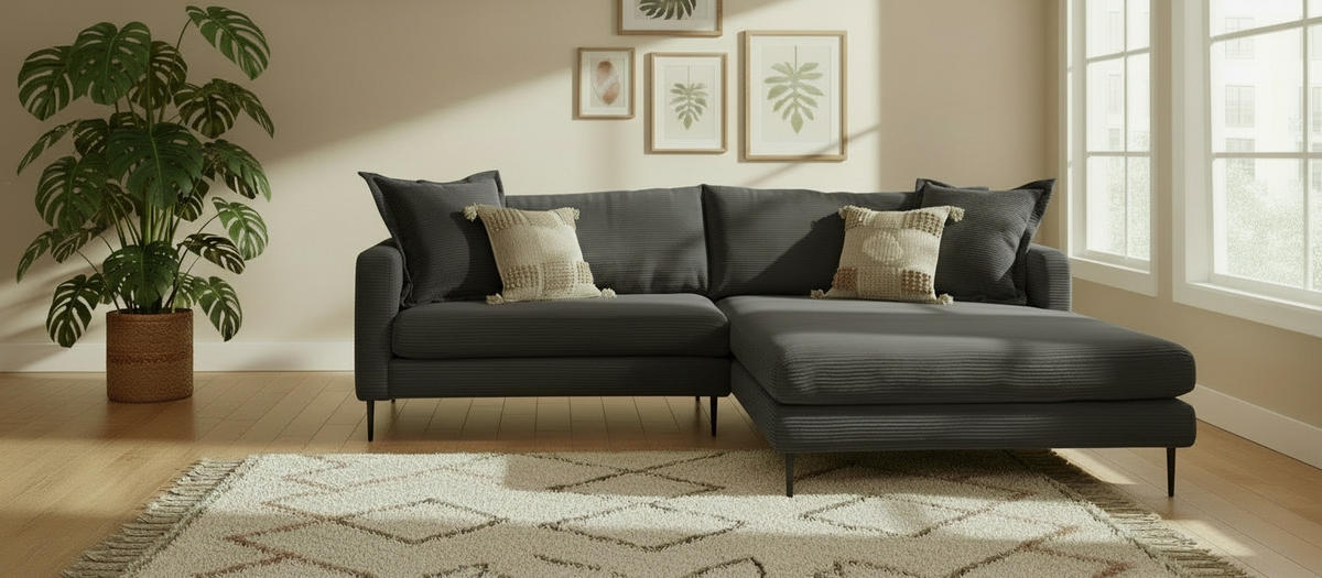 HÖRNSOFFA i manchester svart  - svart, Design, metall/textil (268/193cm) - P & B