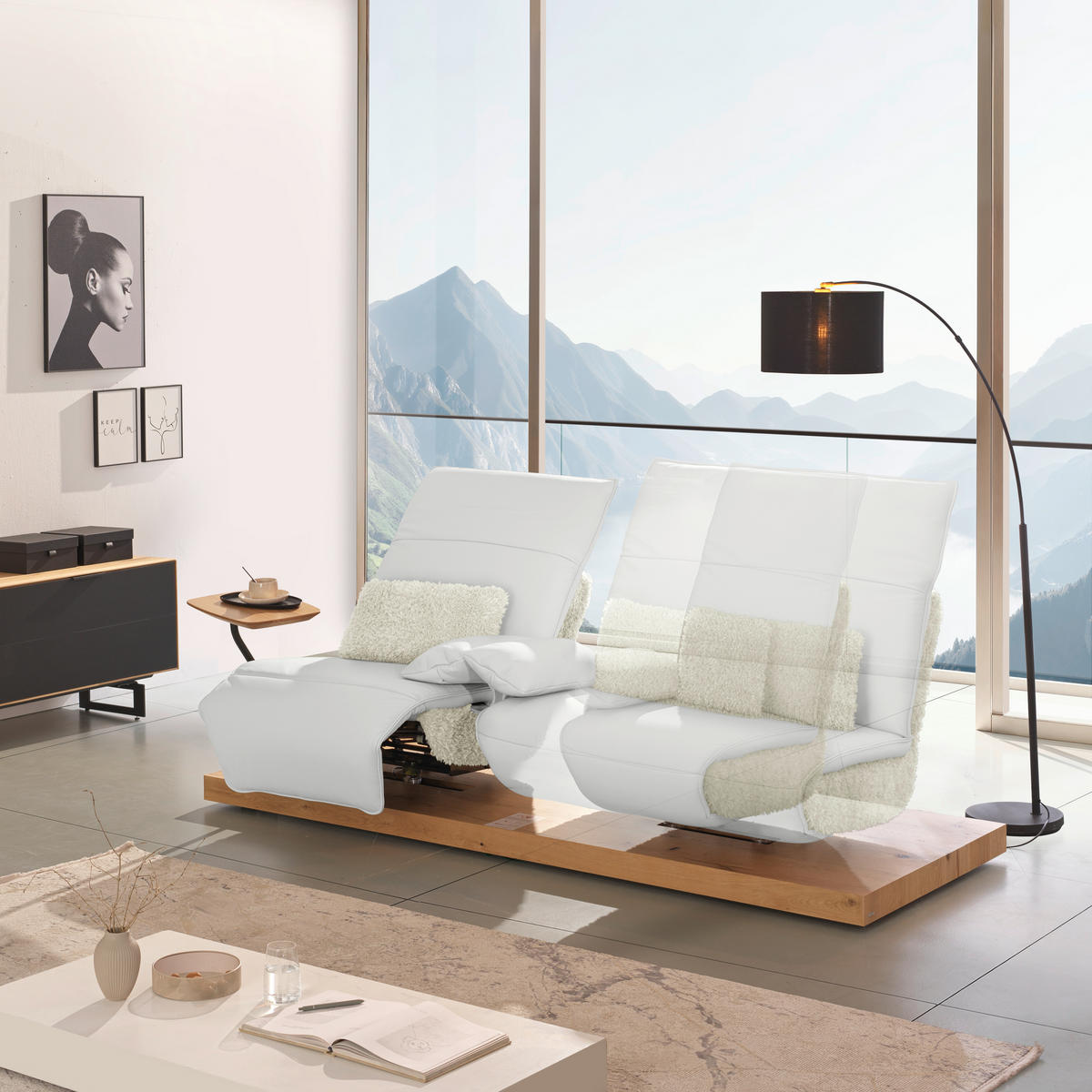 2-SITZER-SOFA Hochflor Echtleder Weiss  - Weiss/Schwarz, Design, Leder/Holz (240/65/104cm) - Koinor