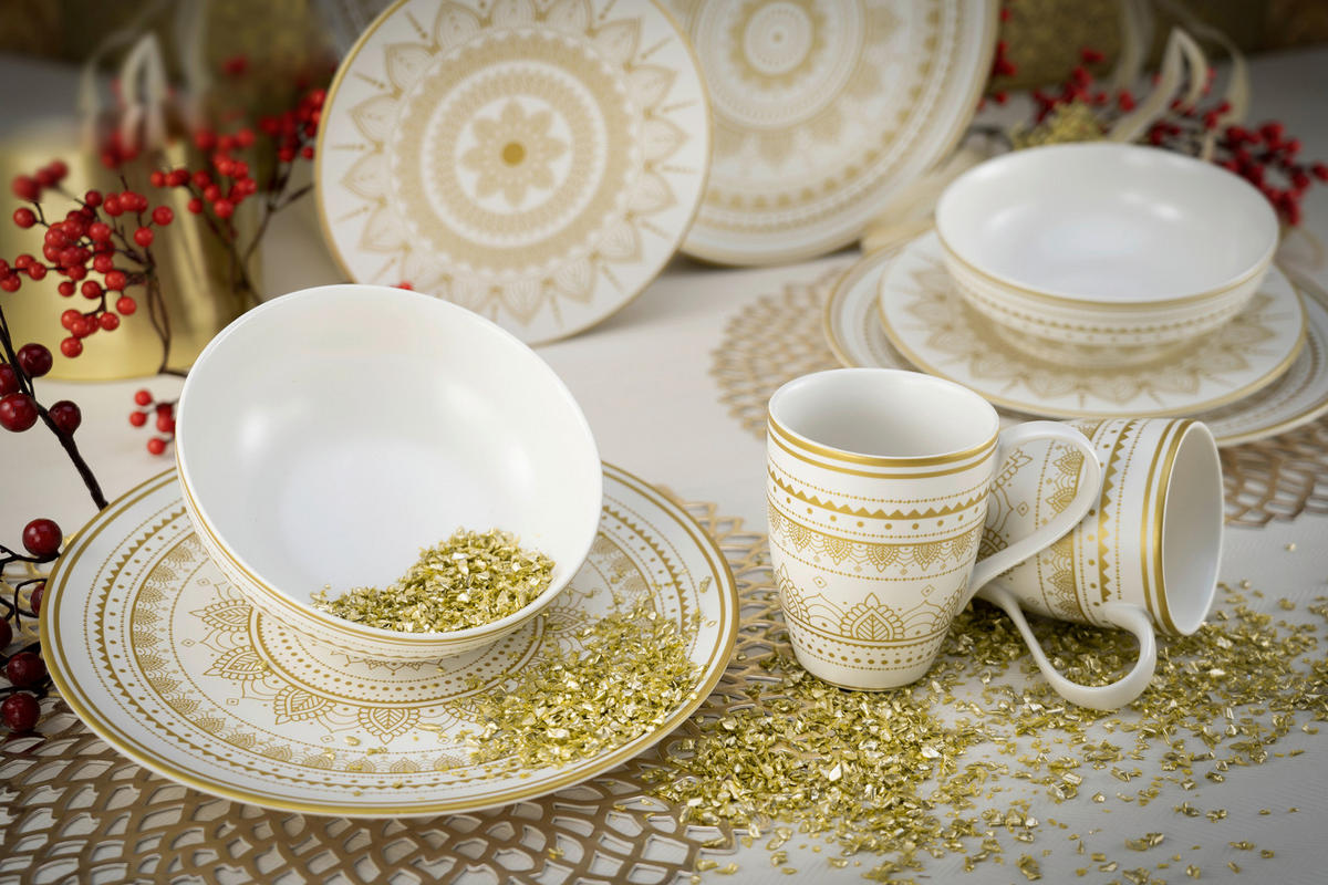 KOMBISERVICE Weiß, Goldfarben 8-teilig 2 Personen  - Goldfarben/Weiß, Keramik - Creatable