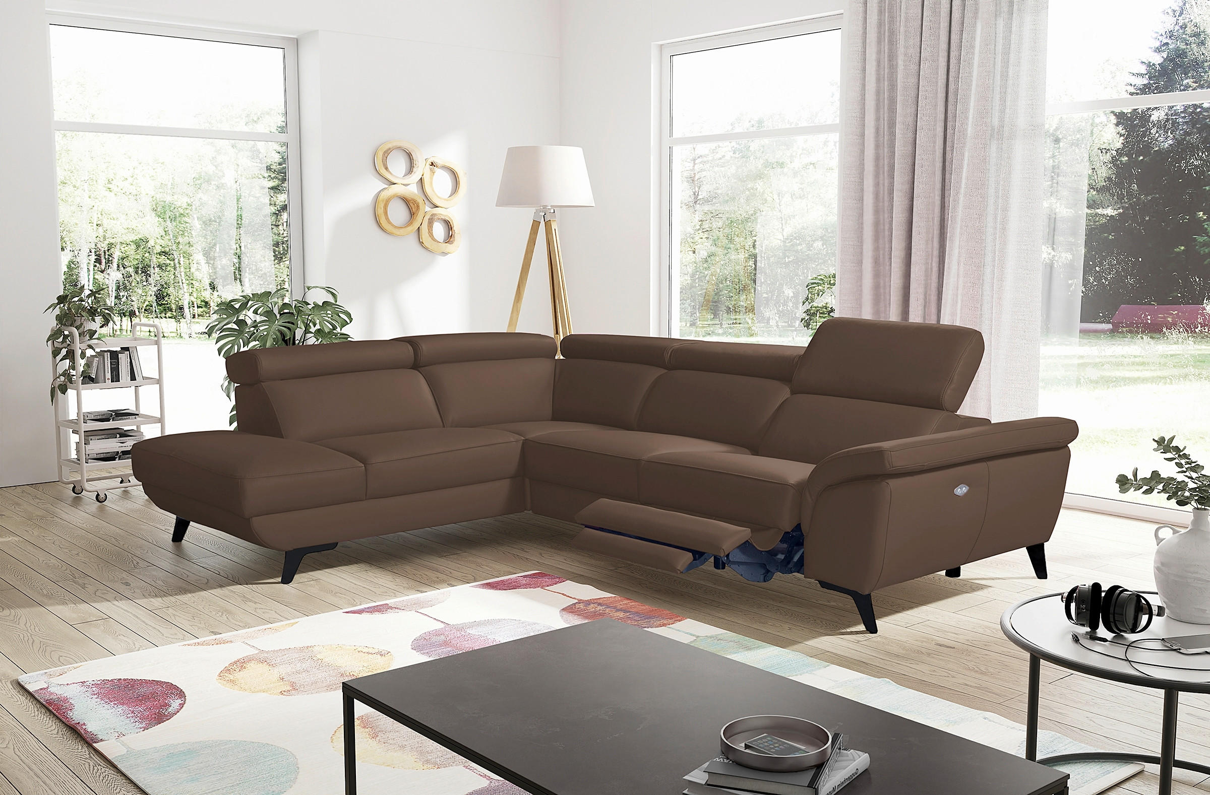 ECKSOFA DALLAS in Echtleder Dunkelbraun  228/283 cm  - Dunkelbraun/Schwarz, Design, Leder/Metall (228/283cm) - Livetastic