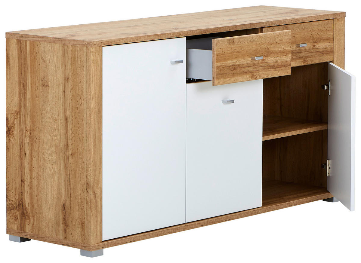 ŠIROKÁ KOMODA, bílá, barvy dubu, 148/78/45 cm - bílá/barvy dubu, Konvenční, kov/kompozitní dřevo (148/78/45cm) - Ti'me