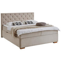 BOXBETT 180/200 cm,  in Creme, Matratze, gepolstertes Kopfteil, Bettkasten, Topper, H3 = fest  - Eichefarben/Creme, Basics, Holz/Textil (180/200cm) - Boxxx