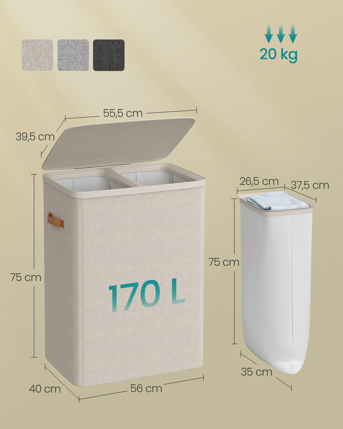WÄSCHEKORB - Cappuccino, Basics, Papier/Holzwerkstoff (56/75/40cm)