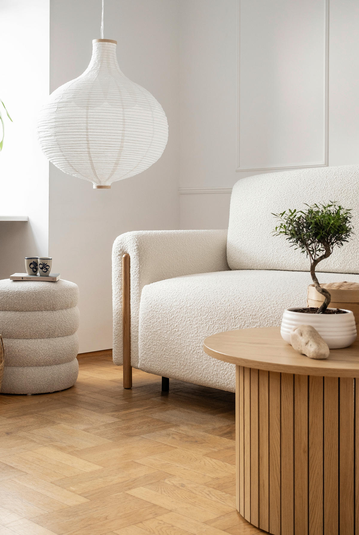 SCHLAFSOFA in Bouclé Creme, Naturfarben  - Eichefarben/Creme, Design, Holz/Textil (244/97/97cm) - MID.YOU