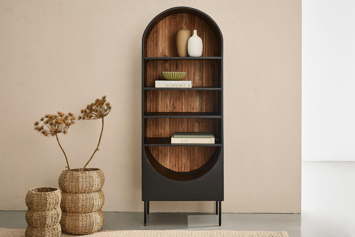 VITRINE  in massiv Akazie Naturfarben, Schwarz  - Schwarz/Naturfarben, KONVENTIONELL, Holz/Metall (63/170/40cm) - Livetastic