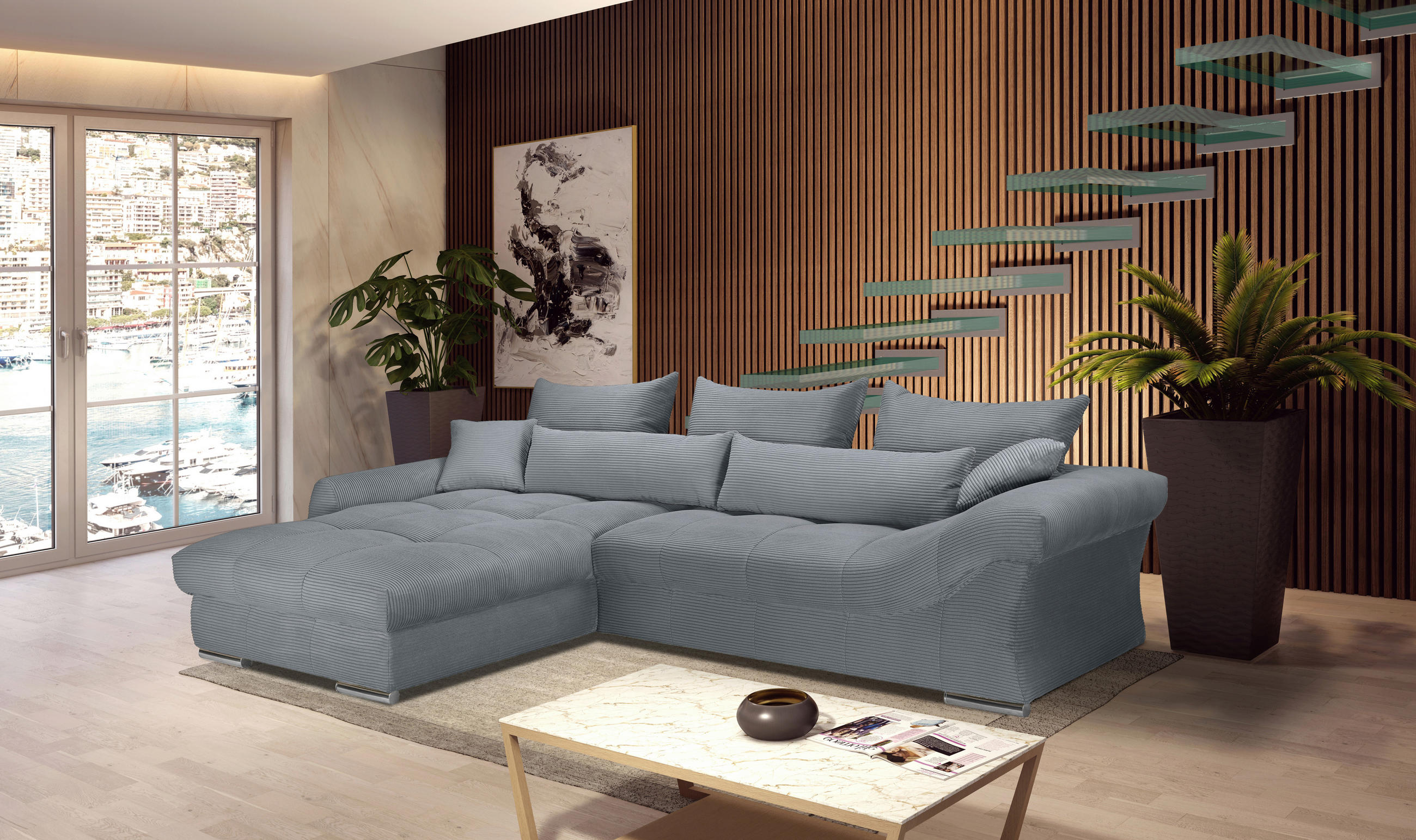 ECKSOFA Dunkelgrau Cord  - Chromfarben/Dunkelgrau, KONVENTIONELL, Textil/Metall (225/335cm) - Carryhome