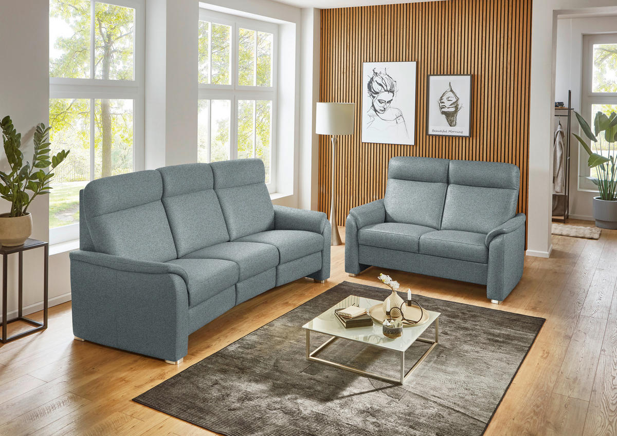 SITZGARNITUR  in Flachgewebe Graublau  - Graublau/Alufarben, KONVENTIONELL, Textil/Metall (218/156/107/103/95cm) - Beldomo Comfort