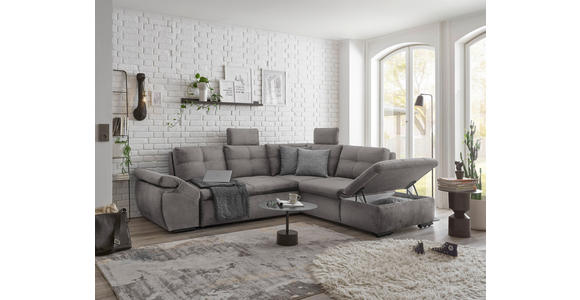 ECKSOFA  in Mikrovelours Hellgrau  - Hellgrau/Schwarz, KONVENTIONELL, Kunststoff/Textil (265/217cm) - Carryhome