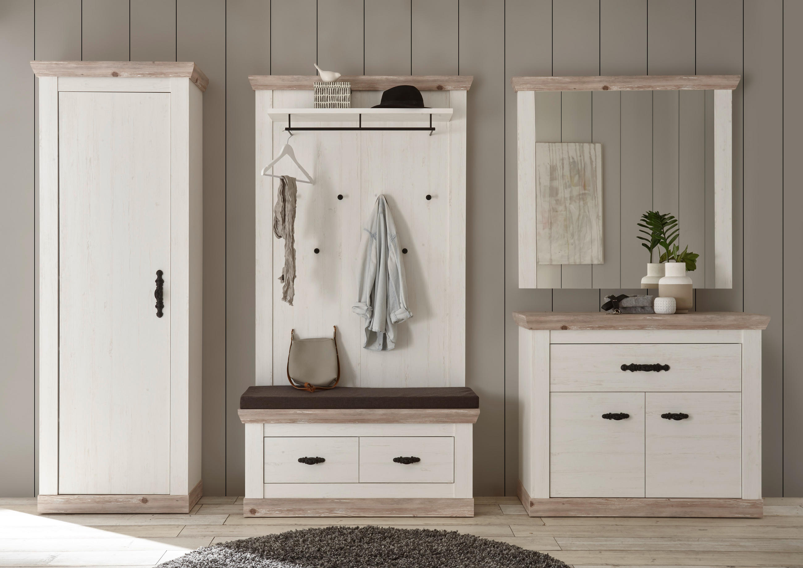 GARDEROBE 5-teilig  in 307/201/45 cm  - Hellbraun/Pinienfarben, Design, Holzwerkstoff (307/201/45cm) - MID.YOU
