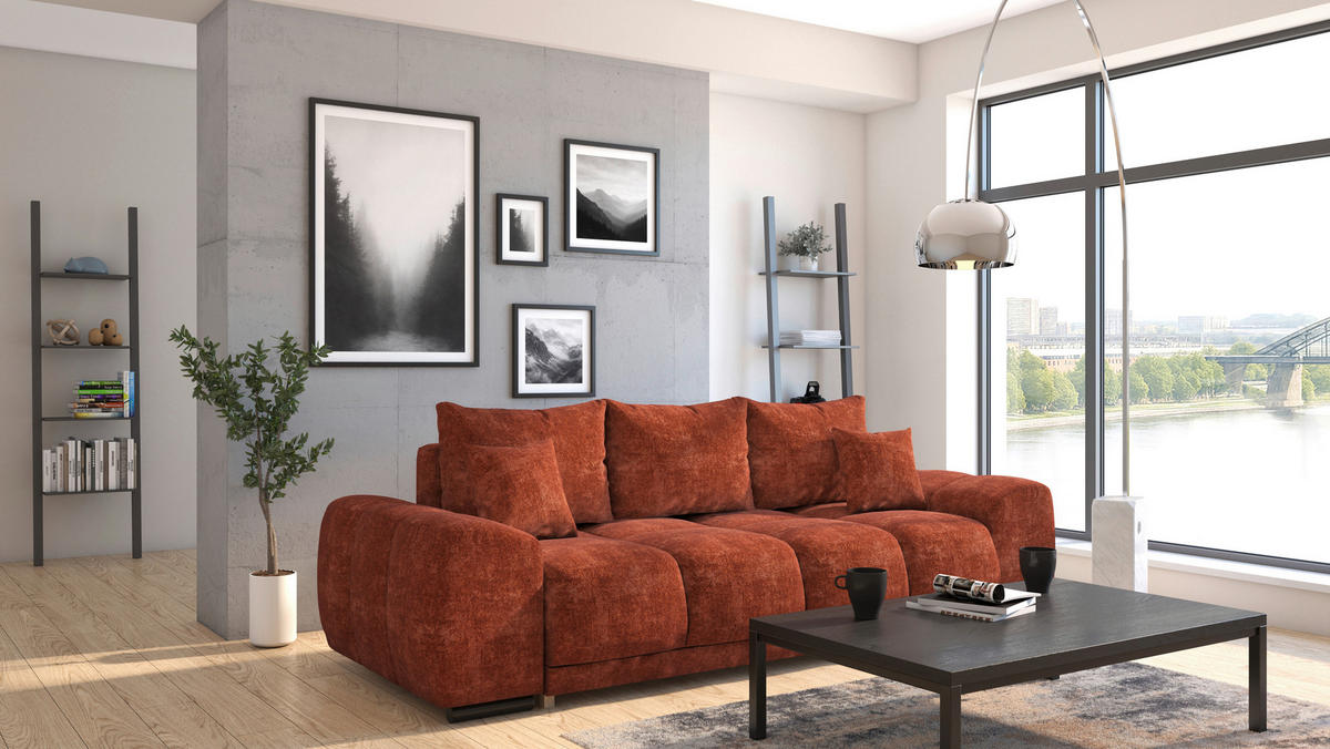 BIGSOFA Chenille Terracotta  - Terracotta/Schwarz, KONVENTIONELL, Kunststoff/Textil (266/89/104cm) - Carryhome